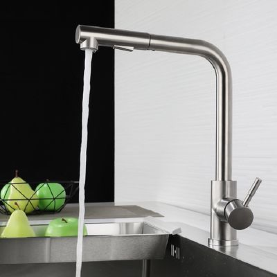Vòi rửa bát bằng thép không gỉ được chải trên sàn Vòi một lỗ